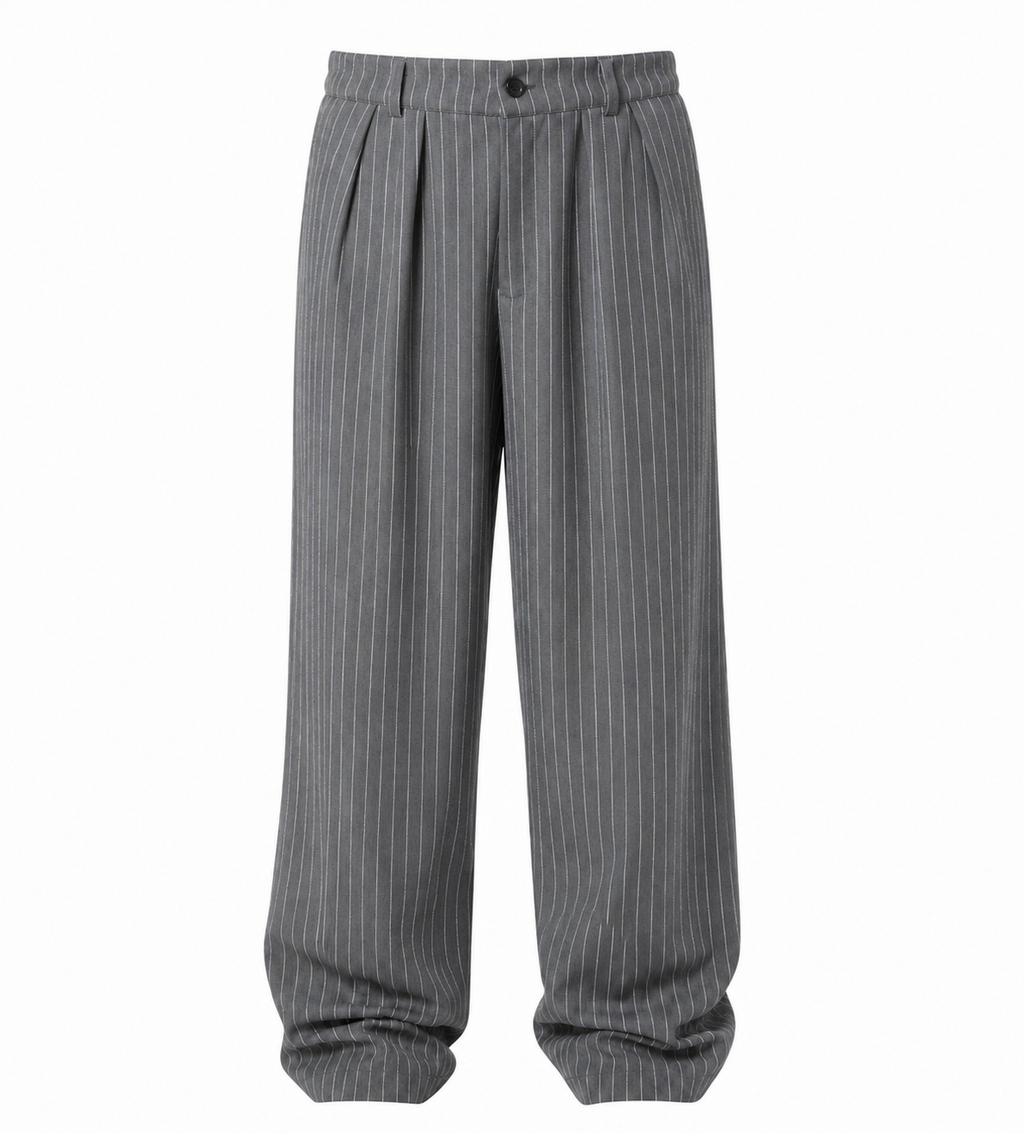 Grey Pinstripe Trousers – Relaxed Fit