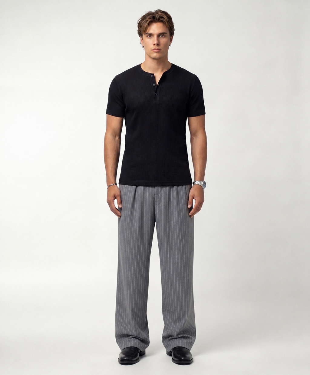 Grey Pinstripe Trousers – Relaxed Fit