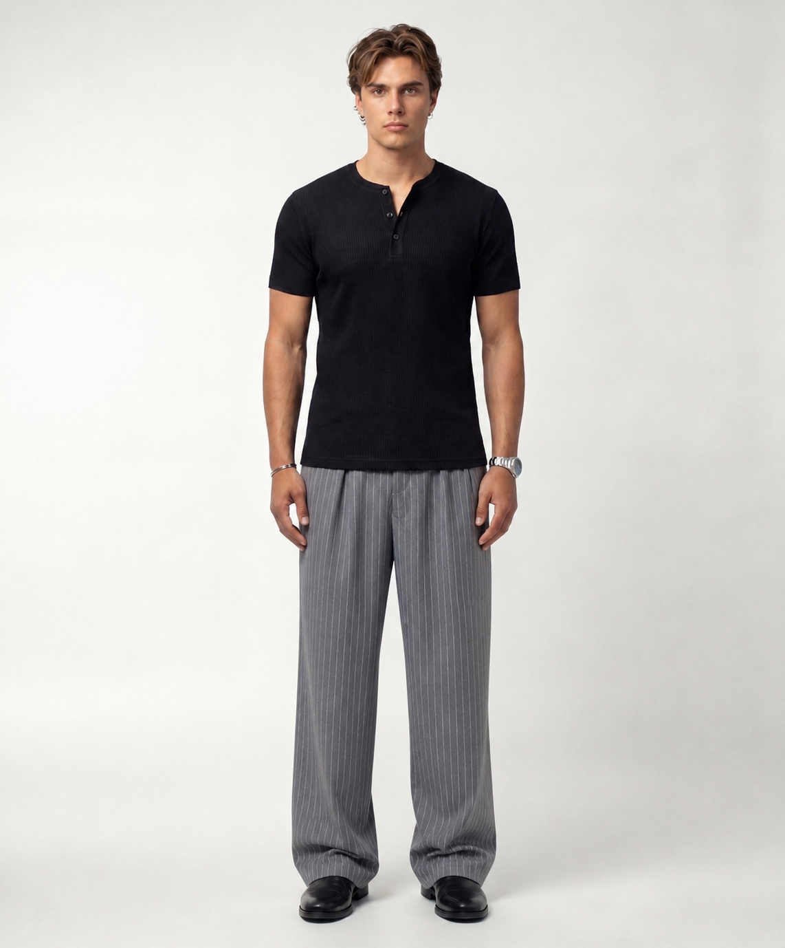 Grey Pinstripe Trousers – Relaxed Fit